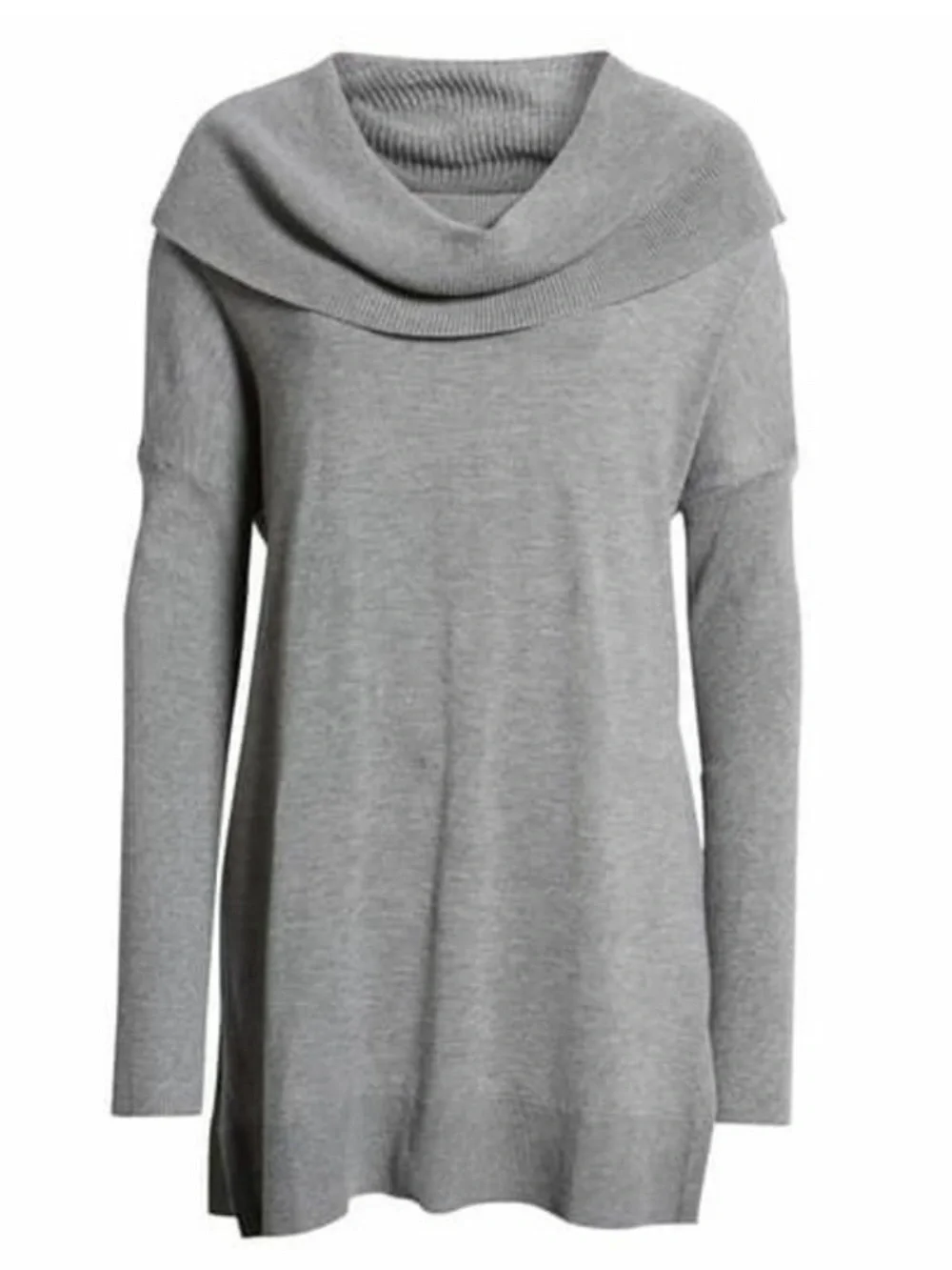 Calson 3 in 1 Side Slit Light Gray Off-Shoulder Cowl-Neck Sweater Medium